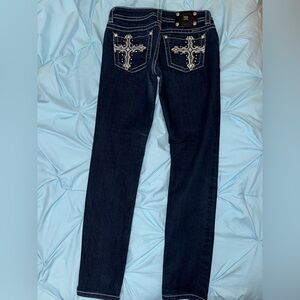 Miss Me Dark Blue Skinny Jeans with Embellished Pockets